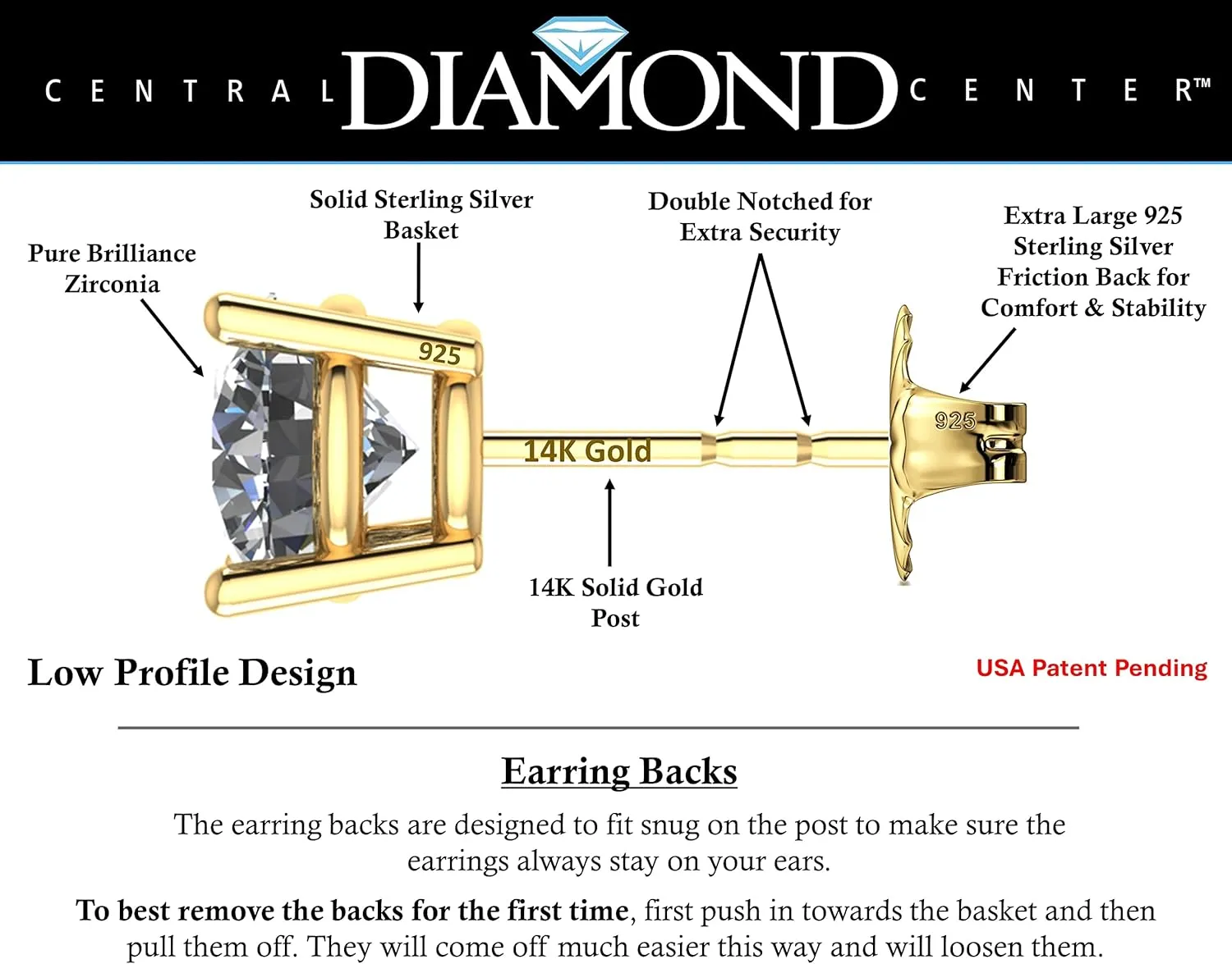 14K Solid Gold Post & Silver Simulated Diamond Stud Earrings-cubic zirconia earrings studs .30ct to 8.00ct