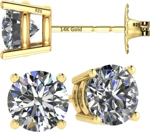 14K Solid Gold Post & Silver Simulated Diamond Stud Earrings-cubic zirconia earrings studs .30ct to 8.00ct