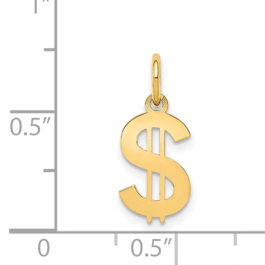 14k Yellow Gold Polished Finish Flat Back Dollar Sign Charm Pendant