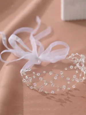 1pc Women Rhinestone Decor Glamorous Hair Band For Party Elegant Tiaras Crystal Headband Fashion Versatile Bridal Headwear Handmade Beaded Grid Crystal Wide Headband For Women