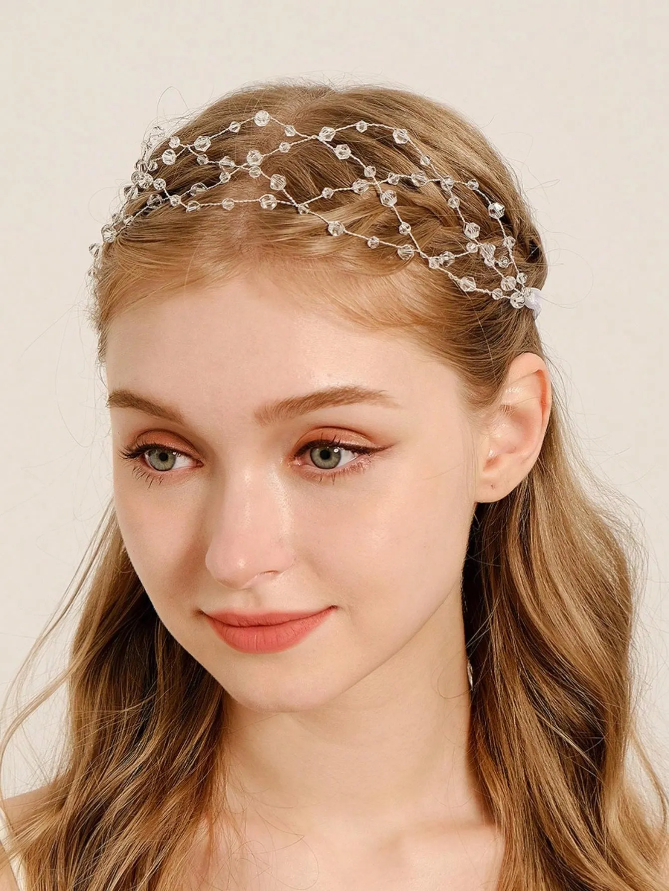 1pc Women Rhinestone Decor Glamorous Hair Band For Party Elegant Tiaras Crystal Headband Fashion Versatile Bridal Headwear Handmade Beaded Grid Crystal Wide Headband For Women