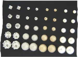 20 Pairs Stud Earrings Crystal Pearl Earring Set Ear Stud Earring for Women Men Silver and Gold for Christmas Gifts