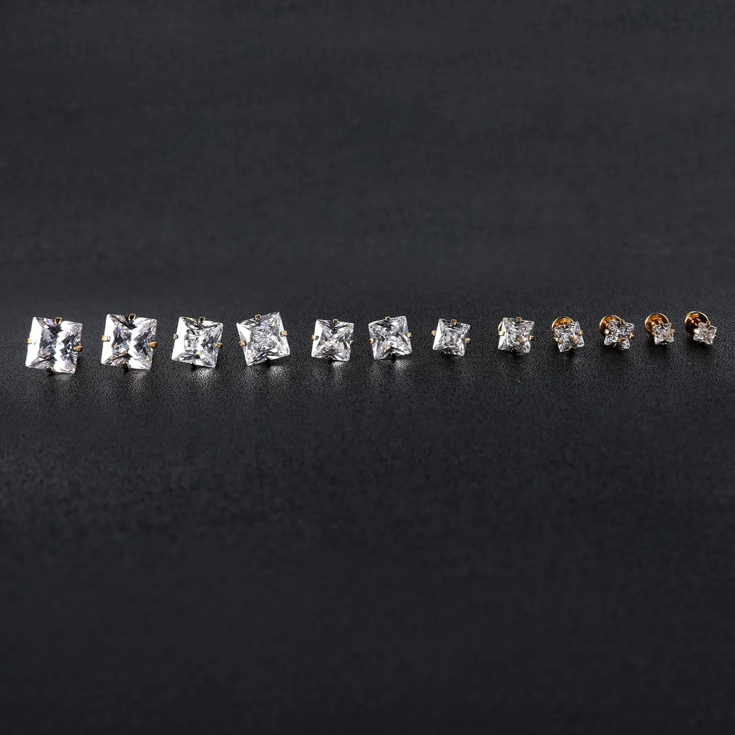 6 Pairs Surgical Stainless Steel Screw back Stud Earrings, 18K Gold Plated Heart Star Square Princess Cut Round Cubic Zirconia CZ Stud Earrings Set