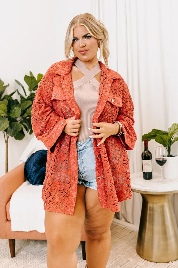 Along The Drive Lace Button Up In Rust Curves