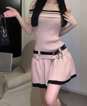 Amozae-nye outfits back to school dress  Off Shoulder Double Belt Knit Dress