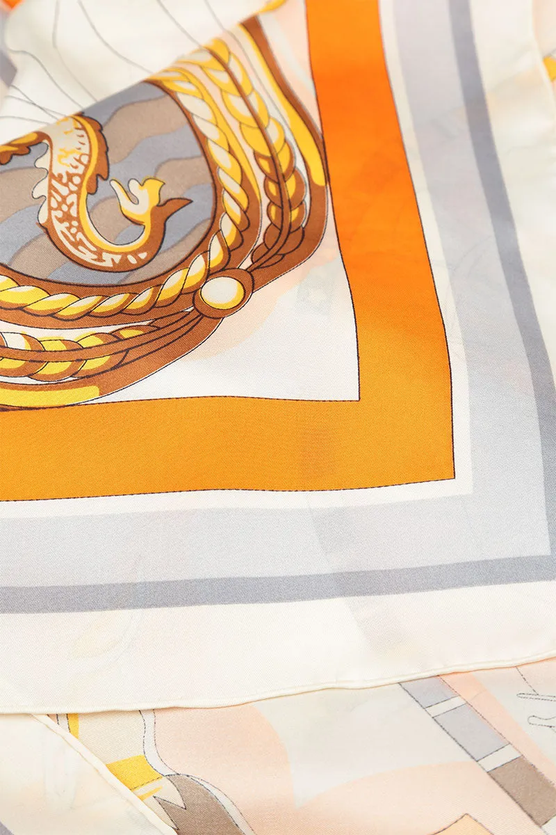 Antique Printed Beige Orange Tones Silk Scarf