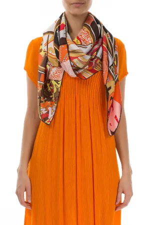Antique Printed Orange Tones Silk Scarf