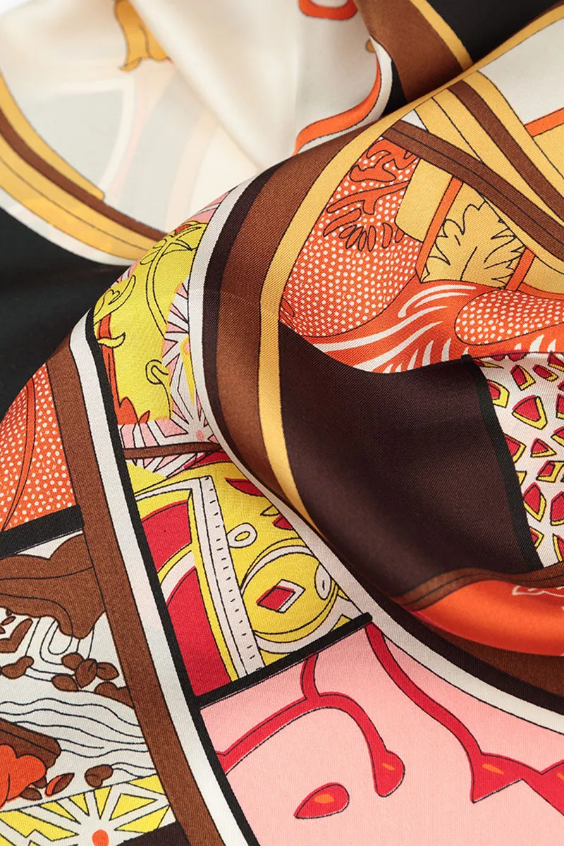 Antique Printed Orange Tones Silk Scarf