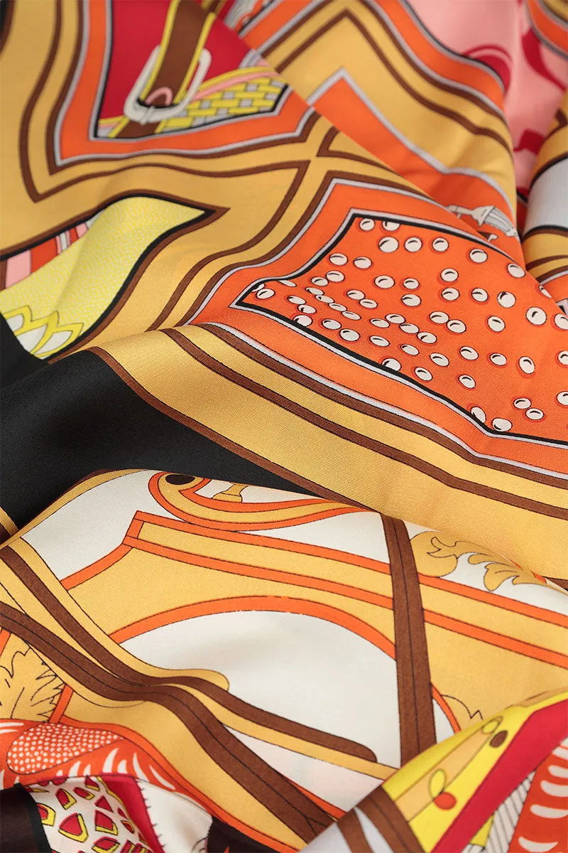 Antique Printed Orange Tones Silk Scarf