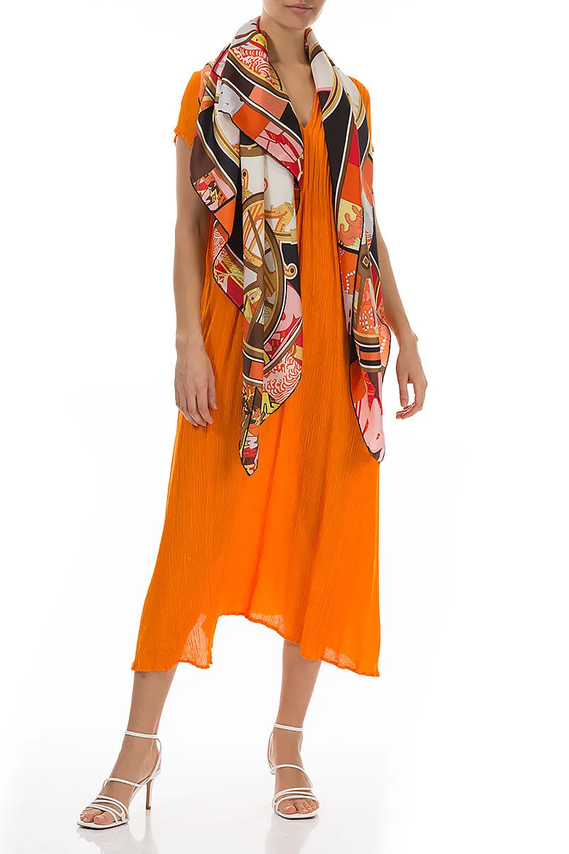 Antique Printed Orange Tones Silk Scarf