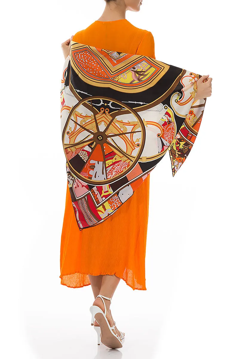 Antique Printed Orange Tones Silk Scarf