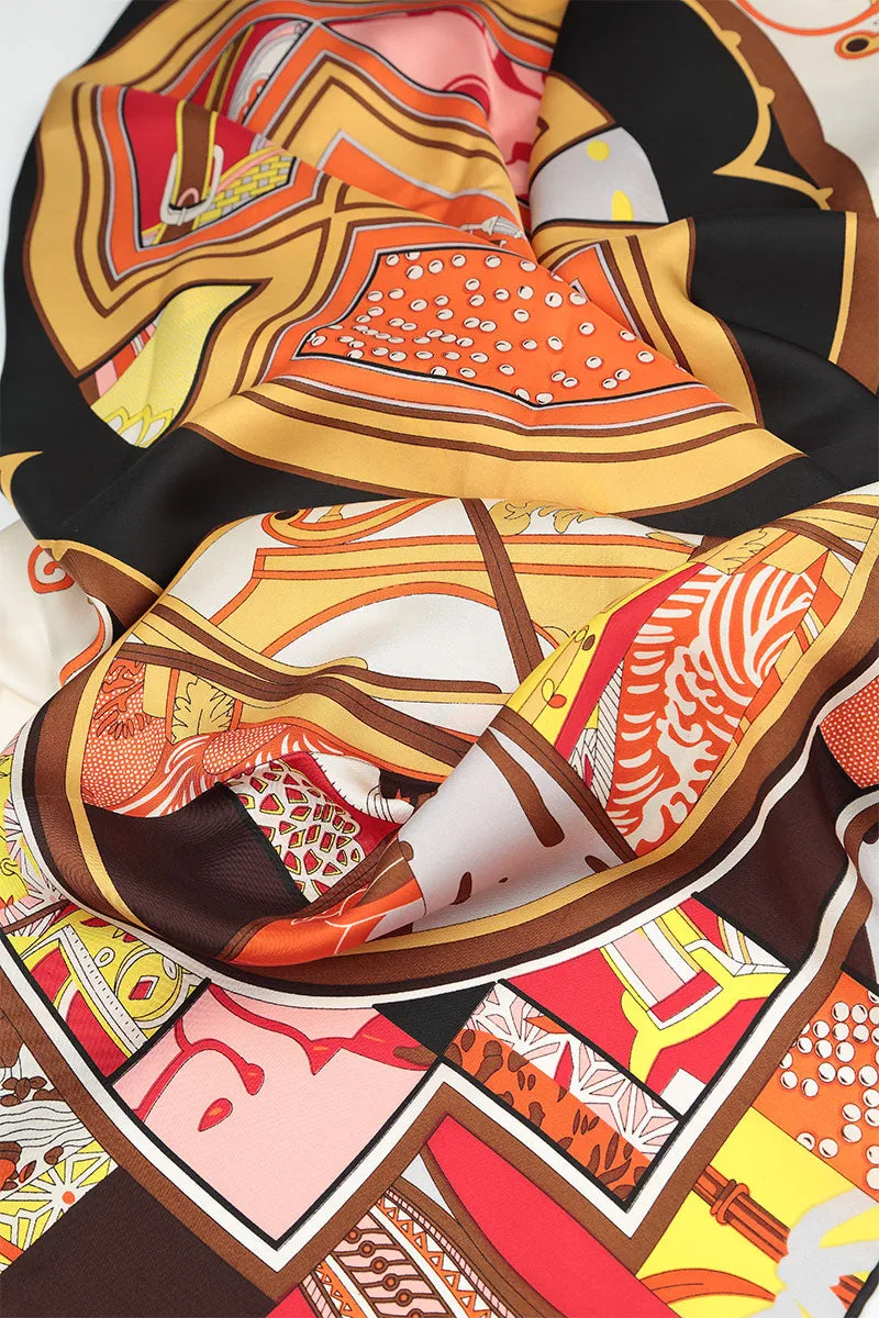 Antique Printed Orange Tones Silk Scarf