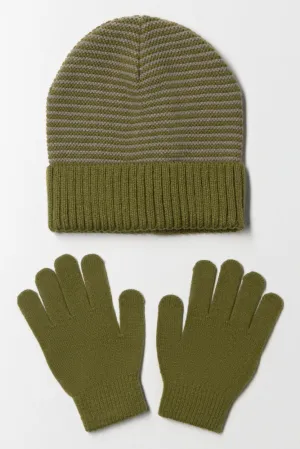 Beanie And Gloves Set Green