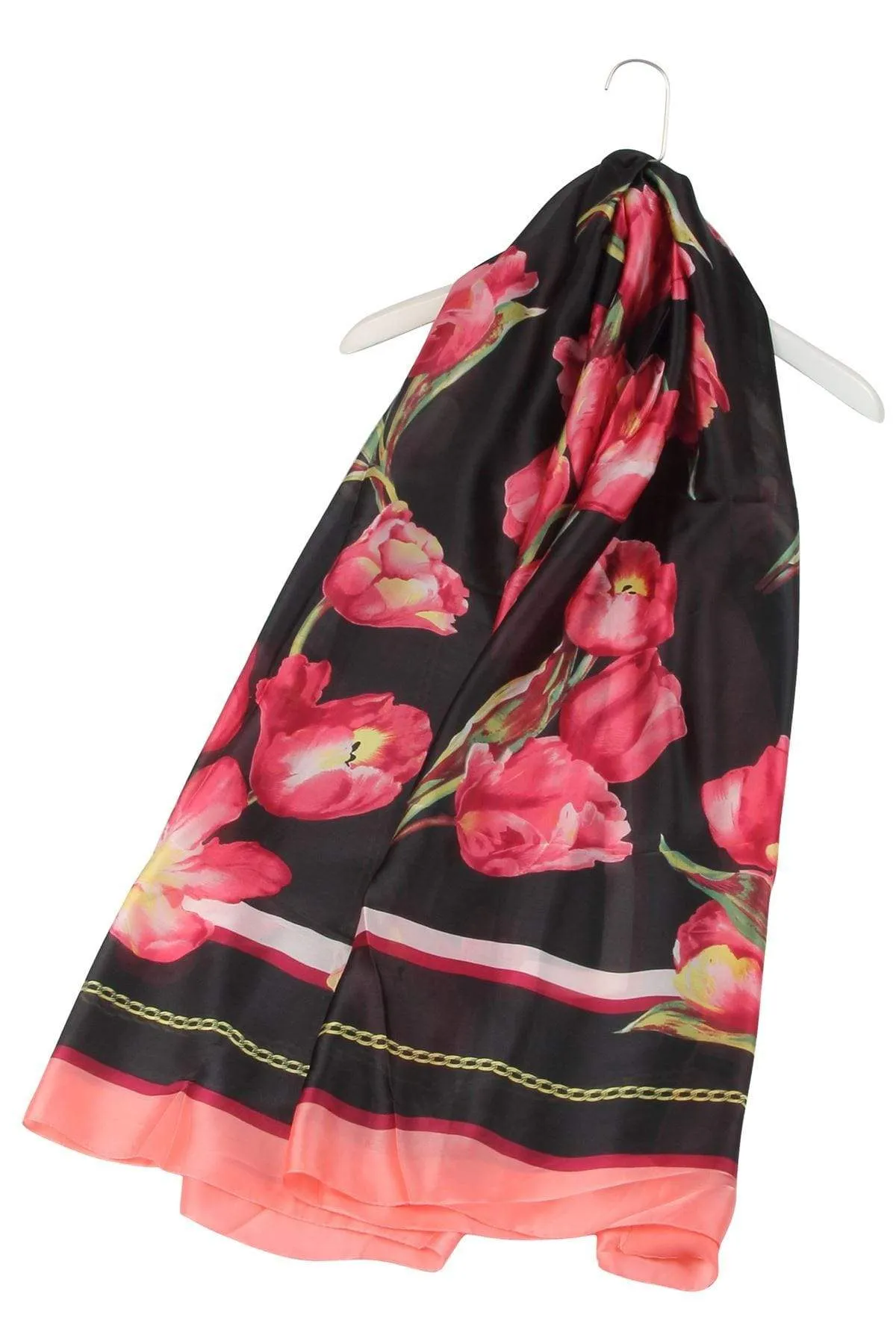 Blossom Tulip Print Silk Scarf  in Black