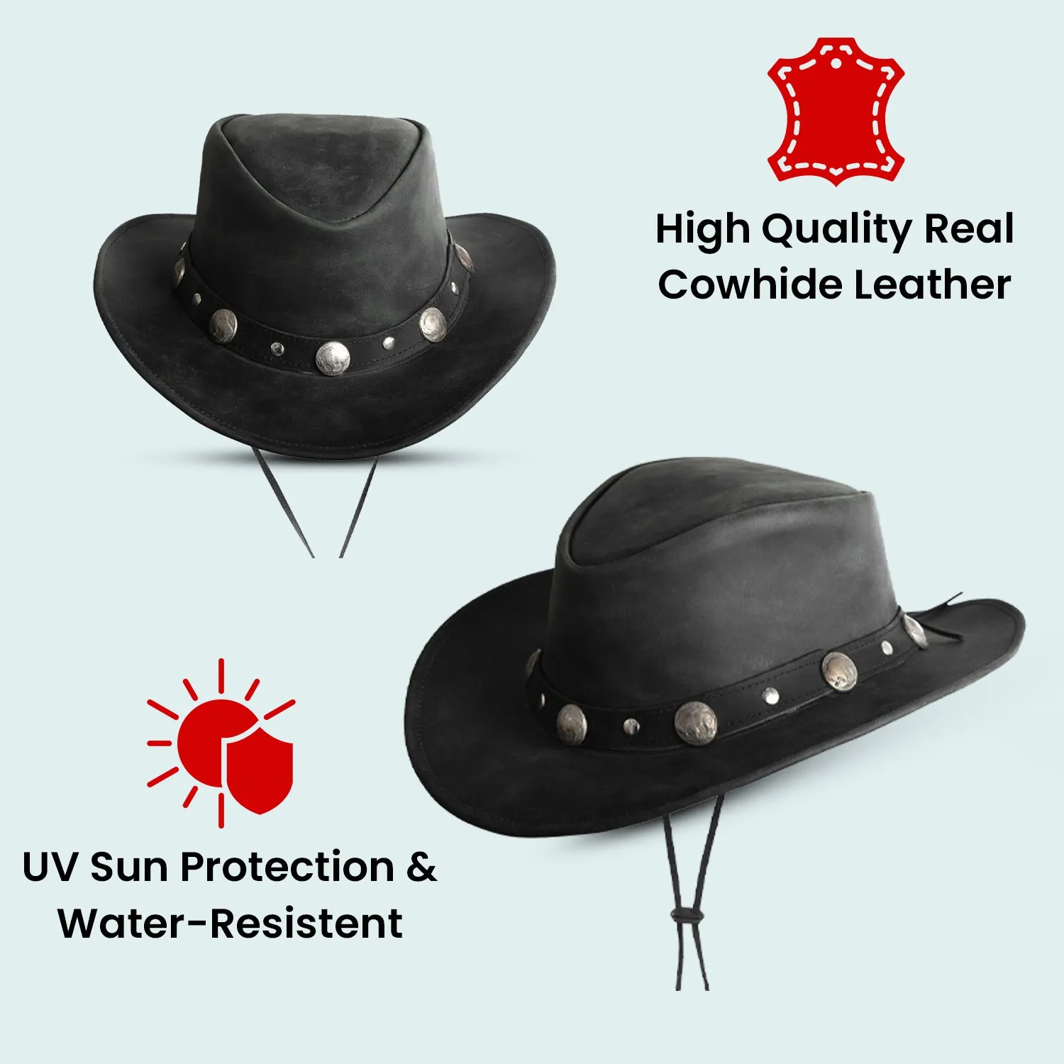 Cowboy Western Style Leather Hat Black Quality Leather Hat