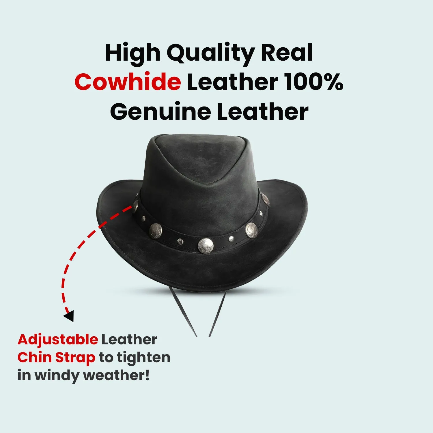 Cowboy Western Style Leather Hat Black Quality Leather Hat