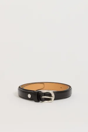 D-Buckle Slim Leather Belt Black
