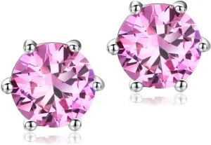 DAYBYDAY 925 Sterling Silver Birthstone Earrings for Women, Crystal Stud Earrings, 6.5mm Round Cut Solitaire Gemstone Earrings Birthday Jewelry DAYBYDAY 925 Sterling Silver Birthstone Earrings for Women, Crystal Stud Earrings, 6.5mm Round Cut Solitaire Gemstone Earrings Birthday Jewelry