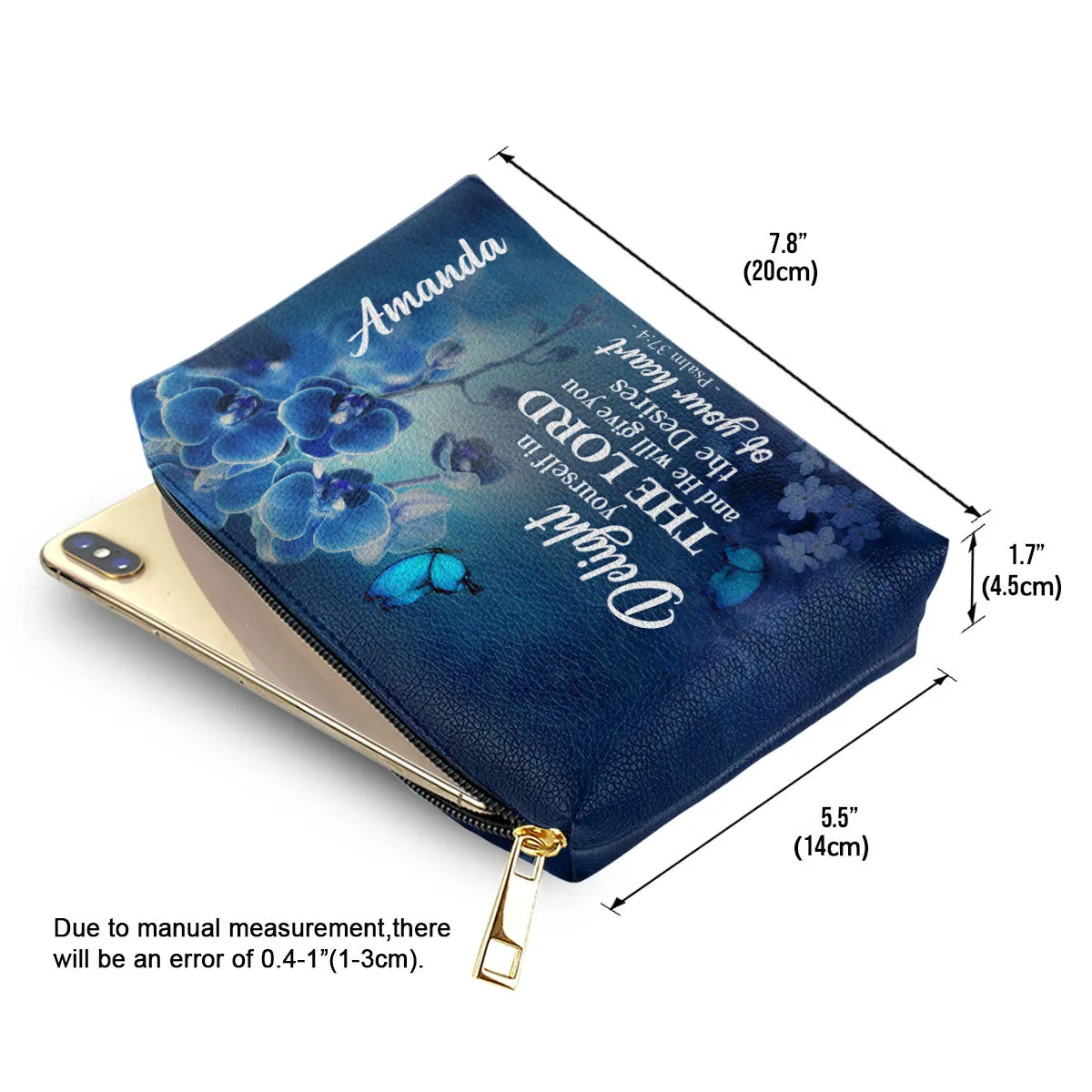 Delight Yourself In The Lord Psalm 374 Personalized Leather Pouch With Zipper - Religious Gift For Christian Family