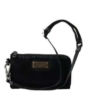 Dolce & Gabbana Black Nylon Logo Plaque Keyring Pouch Clutch Bag
