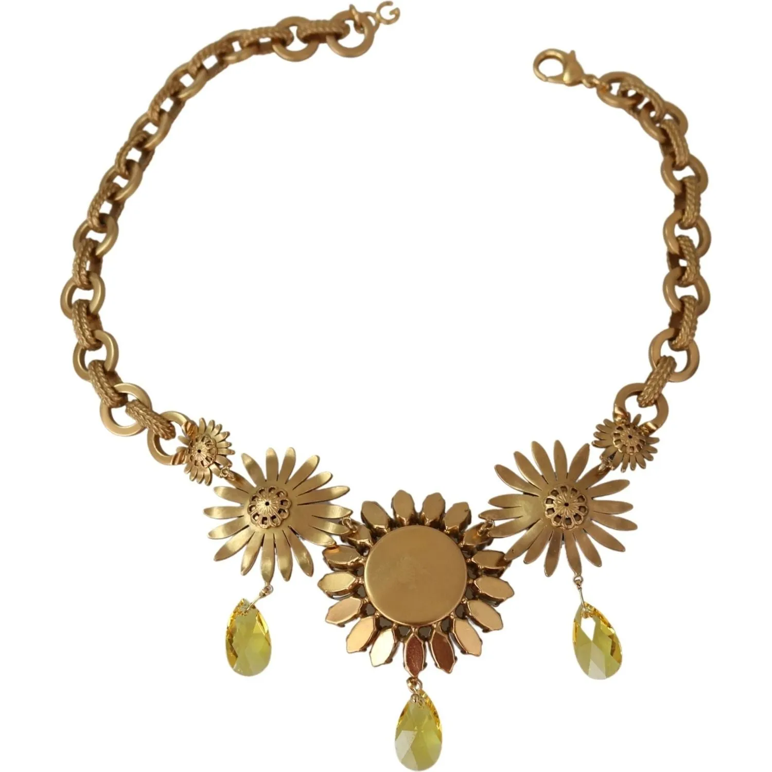 Dolce & Gabbana Elegant Gold Floral Crystal Statement Necklace