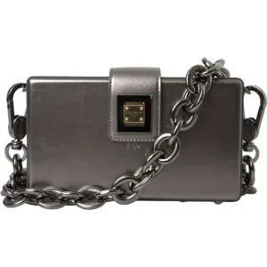 Dolce & Gabbana Metallic Gray Calfskin Leather DG BOX Shoulder Bag