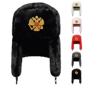 Double Headed Eagle Winter Ski Hat Unisex Earflap Bomber Hat For Outdoor Snow Activities