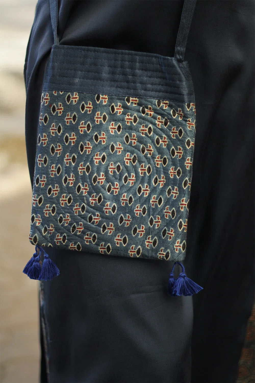 Fabric Sling Bag | Ajrakh Mashru | Indigo with Noir Floral