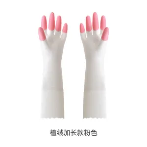 FaSoLa Rubber Latex Household Gloves - Flocked, Long, Pink, Size L