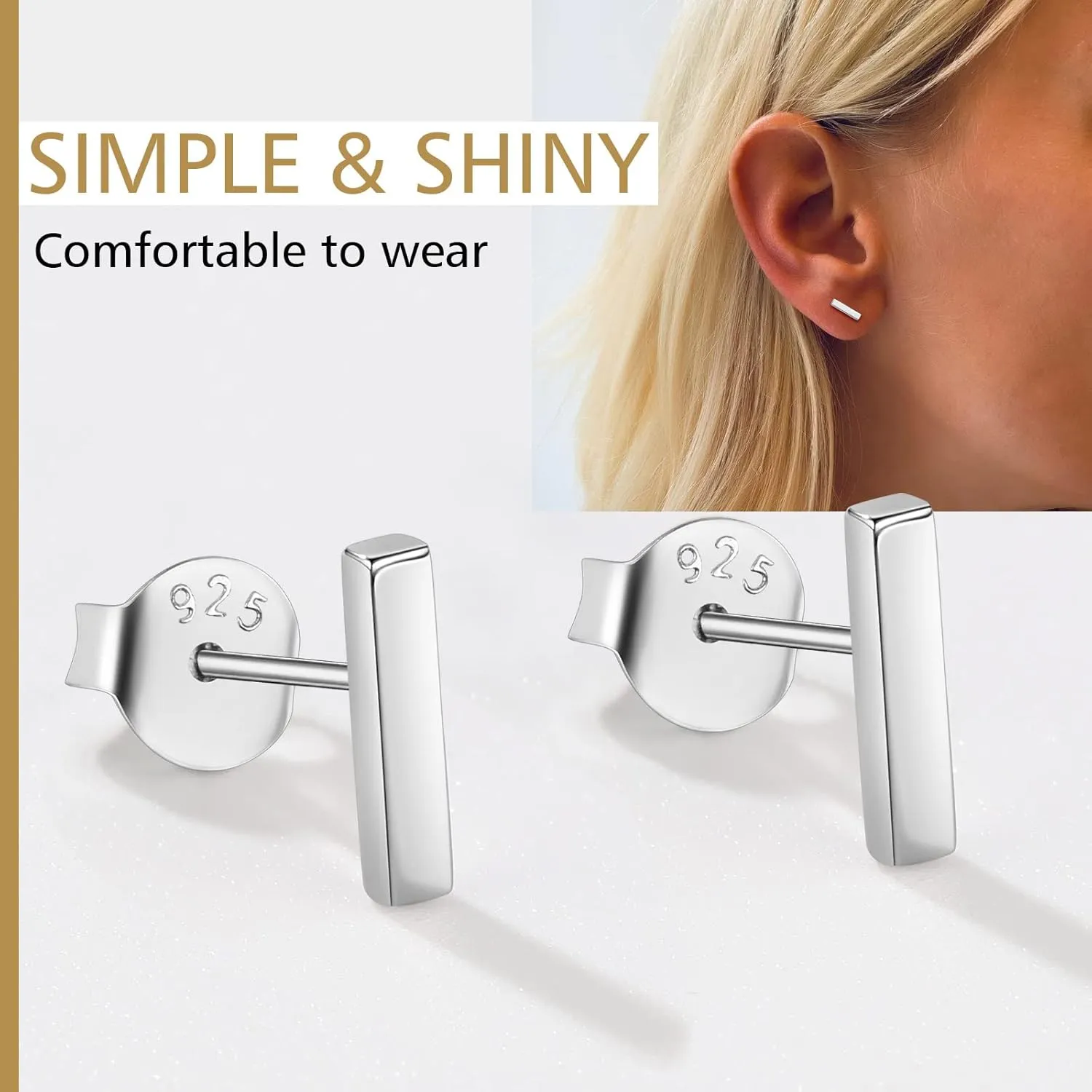 FindChic Hypoallergenic Sterling Silver Small Bar/Dot/Triangle/Butterfly/Lightning Studs Earrings Minimalist Geometric Jewelry Valentine Gifts for Women Men Girls, with Gift Box