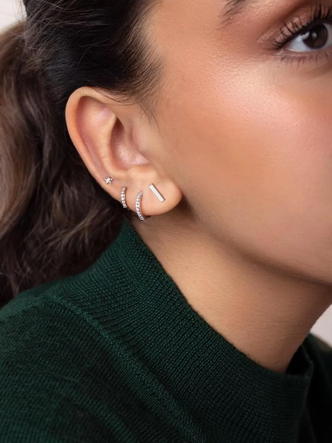 FindChic Hypoallergenic Sterling Silver Small Bar/Dot/Triangle/Butterfly/Lightning Studs Earrings Minimalist Geometric Jewelry Valentine Gifts for Women Men Girls, with Gift Box