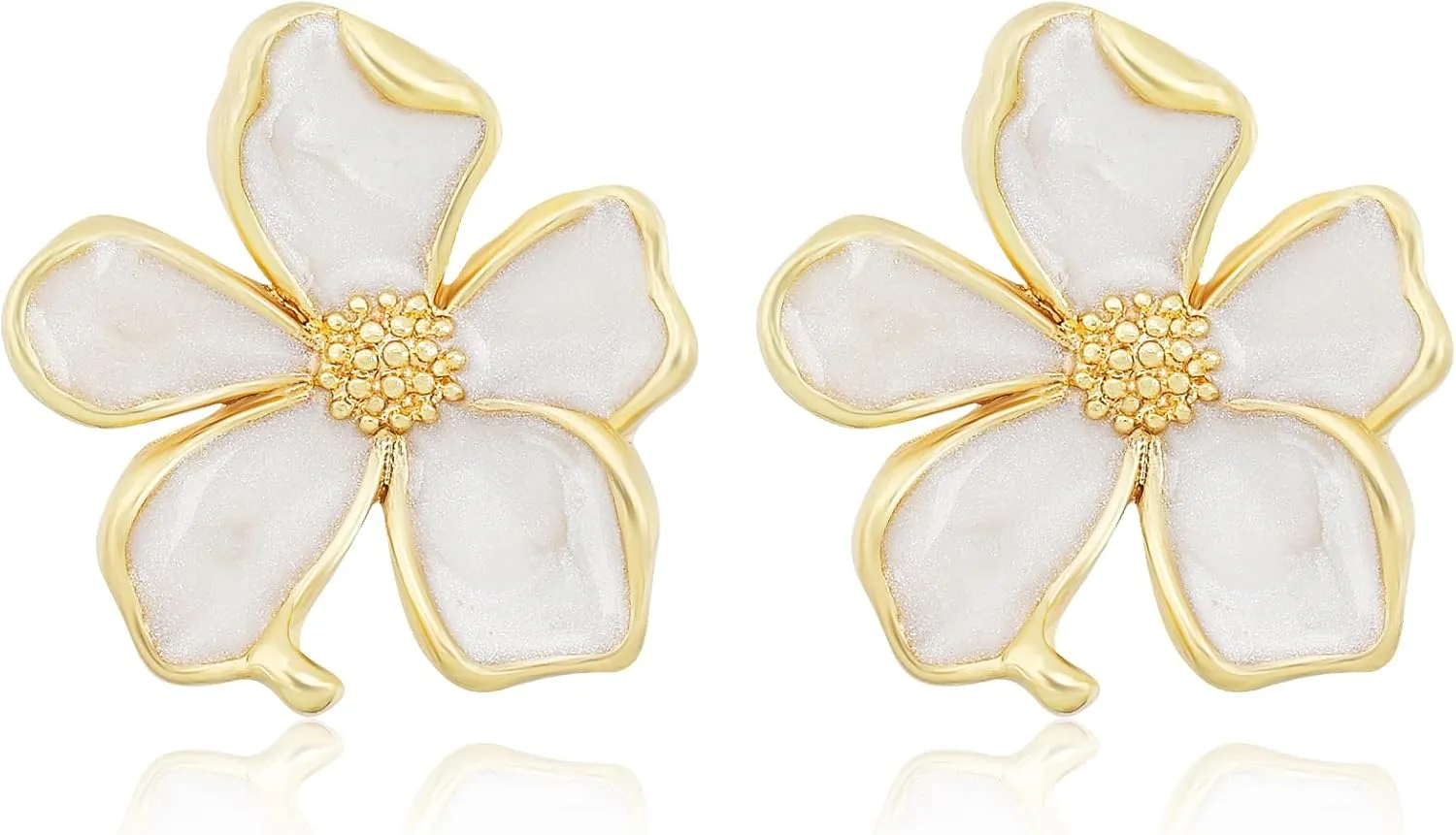Gold Flower Earrings - Large Floral Statement Earrings for Women - Chunky Jewelry Gift