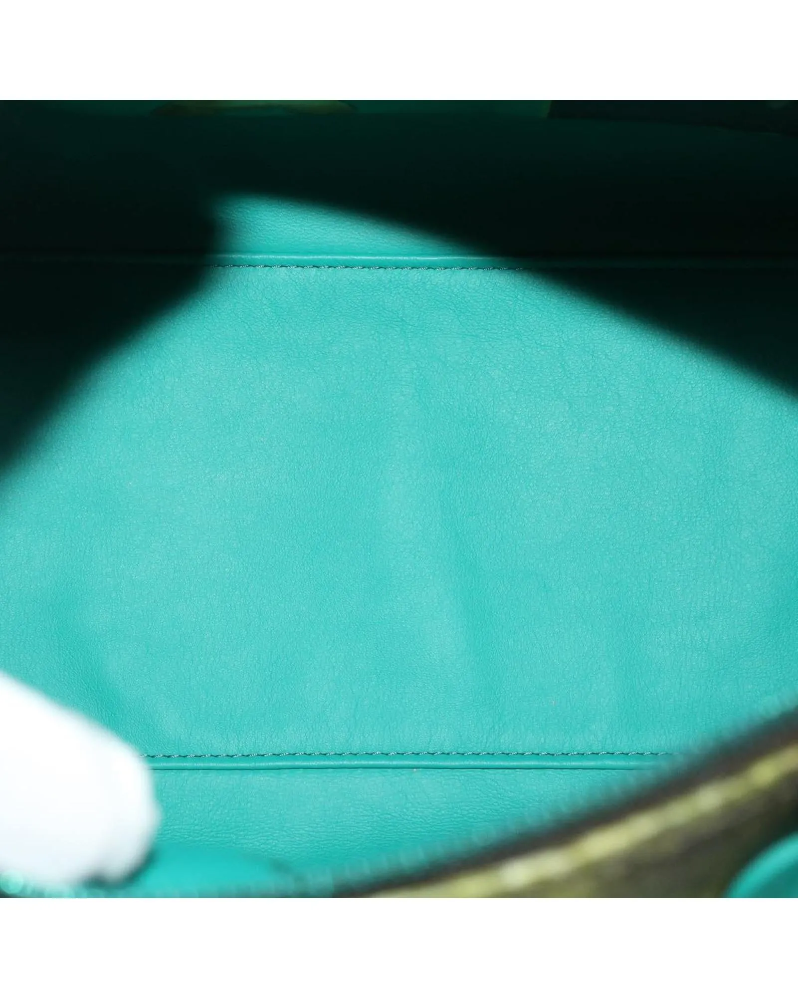 Green PVC Leather Hand Bag with Padlock and Key Charm