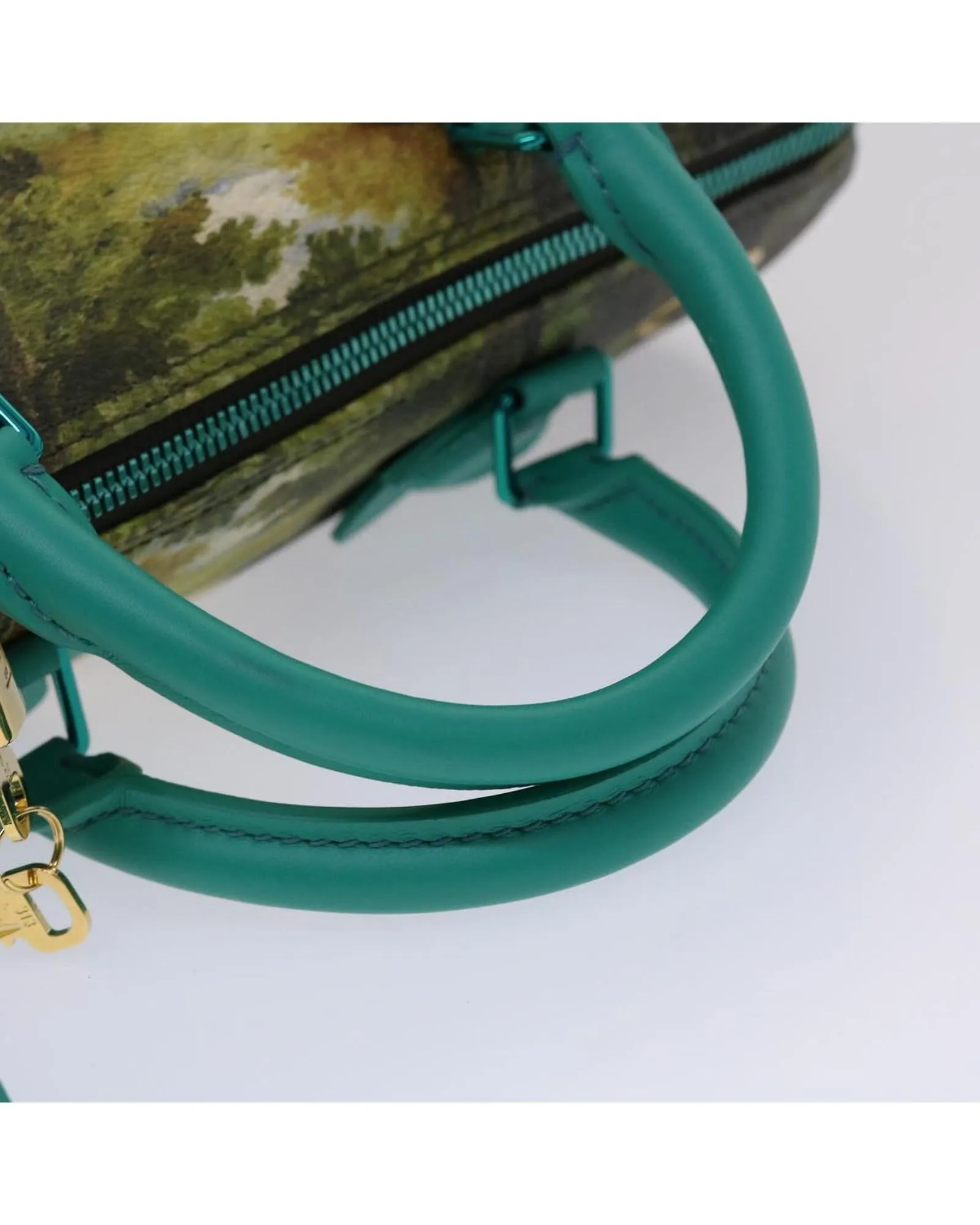 Green PVC Leather Hand Bag with Padlock and Key Charm