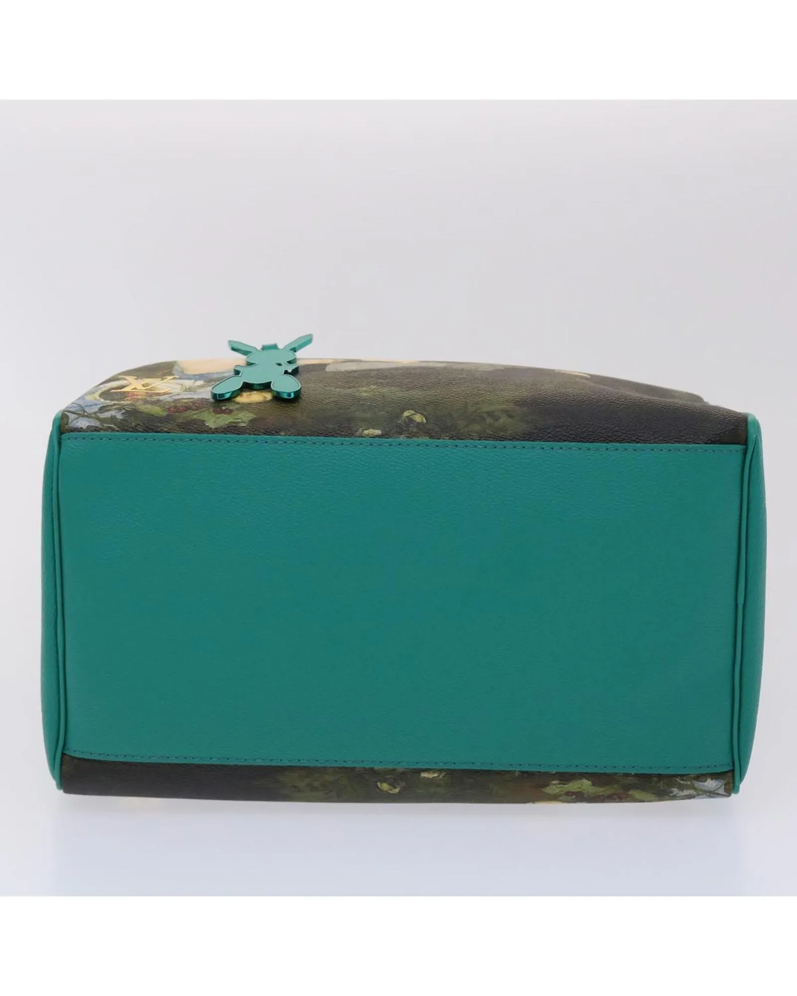 Green PVC Leather Hand Bag with Padlock and Key Charm
