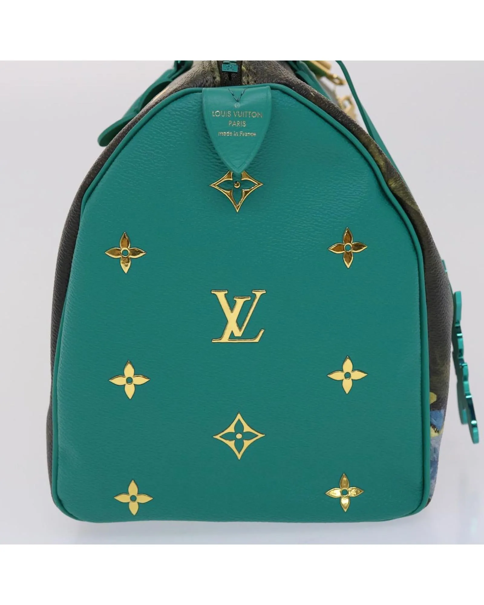 Green PVC Leather Hand Bag with Padlock and Key Charm