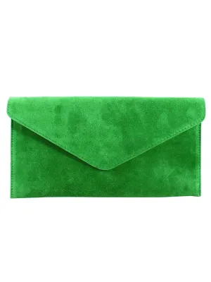 Green Real Suede Vintage Look Envelope Clutch Bag
