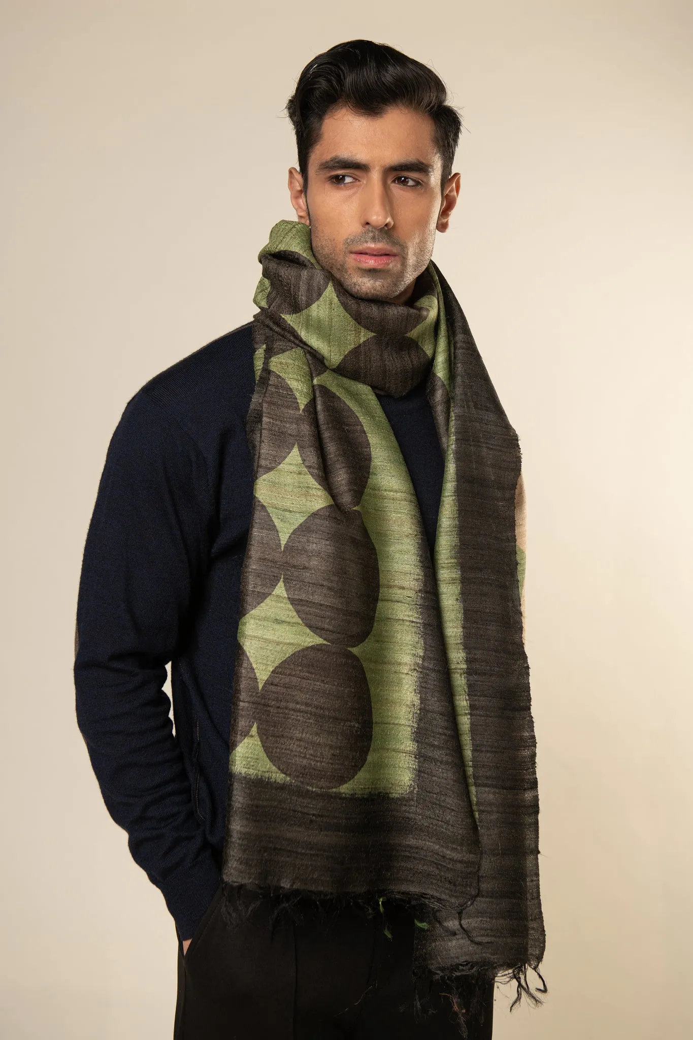 Jade Tussar Peace Silk Scarf