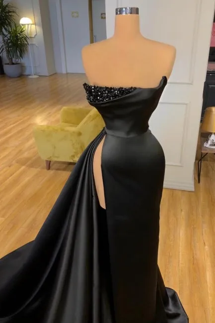 kamahe Elegant A-line Graduation Dresses Long Black Prom Dresses With Split Online