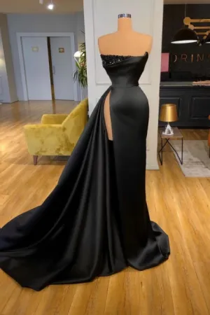 kamahe Elegant A-line Graduation Dresses Long Black Prom Dresses With Split Online