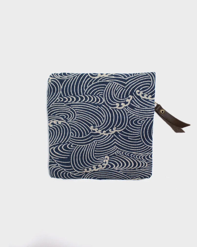 Kiriko Original, Flat Zipper Pouch, Small, Indigo Nami