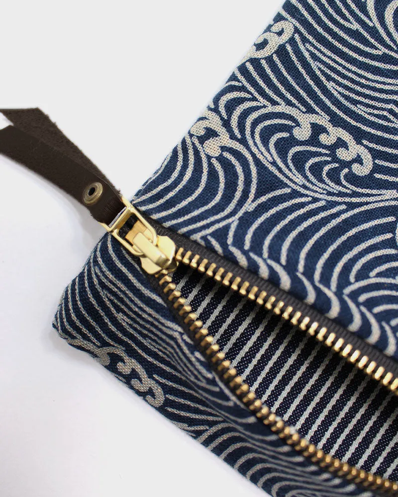 Kiriko Original, Flat Zipper Pouch, Small, Indigo Nami