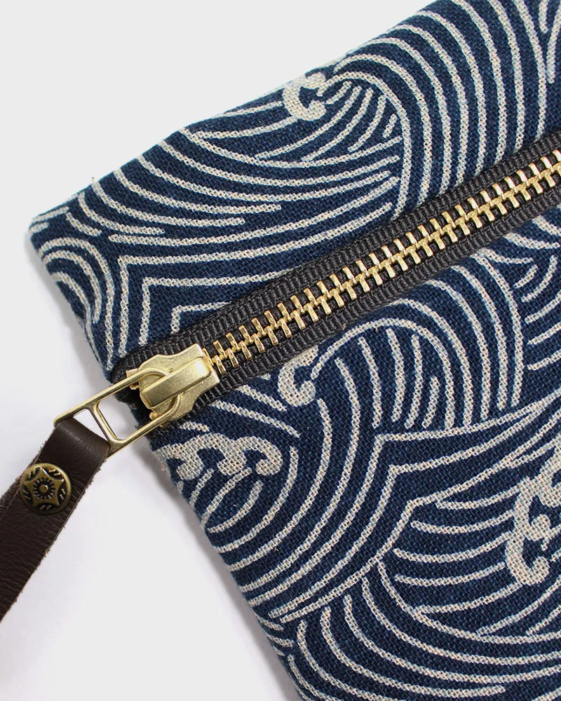 Kiriko Original, Flat Zipper Pouch, Small, Indigo Nami