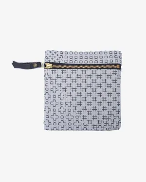 Kiriko Original Flat Zipper Pouch, Small, White Sashiko