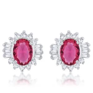 LOVCIA Elegant 3.3ct Ruby CZ Rhodium-Plated Oval Stud Earrings