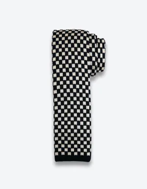 Navy-Beige Checkered Knit Tie
