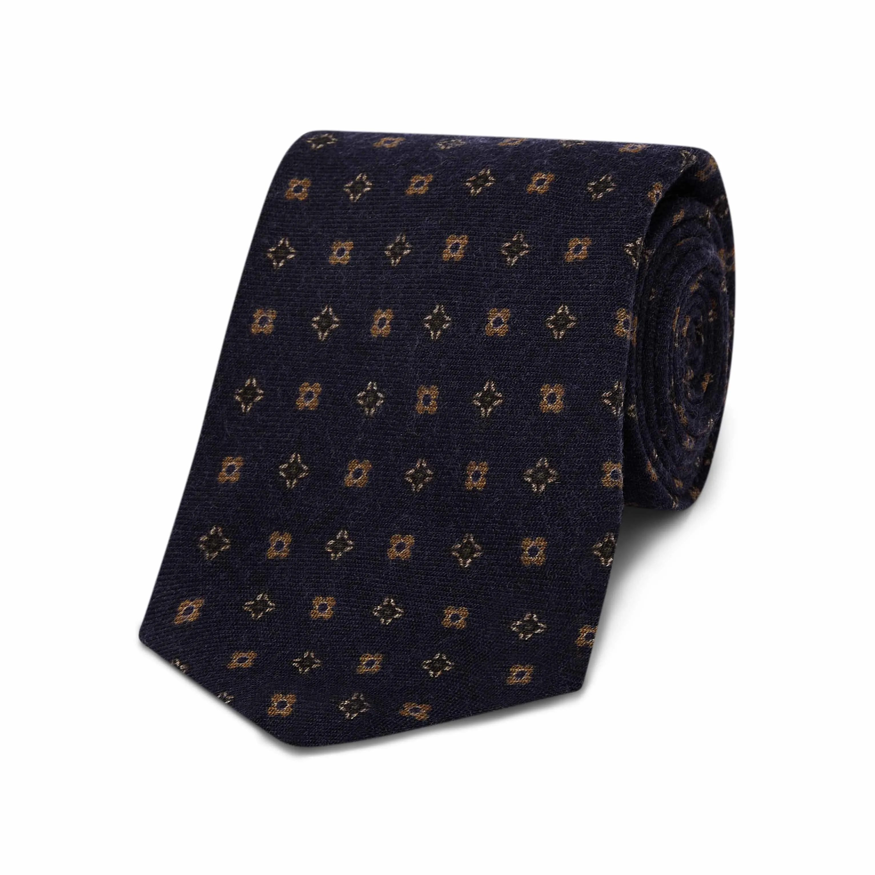 Neat Floral Design Wool Tie in Navy