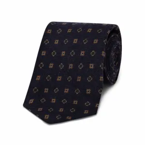 Neat Floral Design Wool Tie in Navy