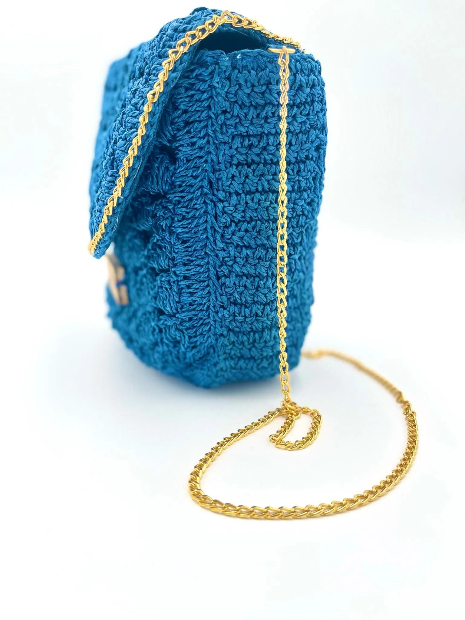 SERENA | Handwoven Natural Raffia Flap Bag / Crossbody in Blue and Green Colors