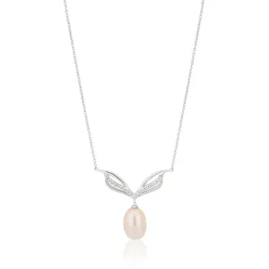 Sterling Silver Freshwater Pearl and Zirconia Necklet 42 3cm